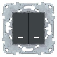 Выключатель 2-клавишный с подсветкой UNICA NEW Schneider Electric, антрацит