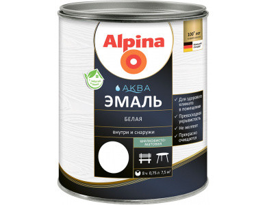 Alpina АКВА эмаль белая шелковисто-матовая 0.9 л.