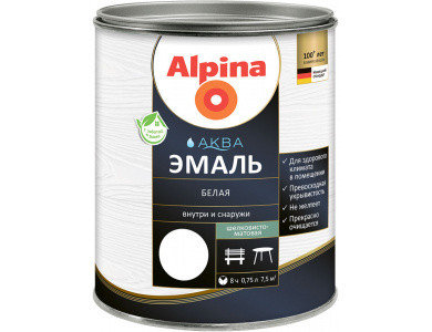 Alpina АКВА эмаль белая шелковисто-матовая 0.9 л., фото 2