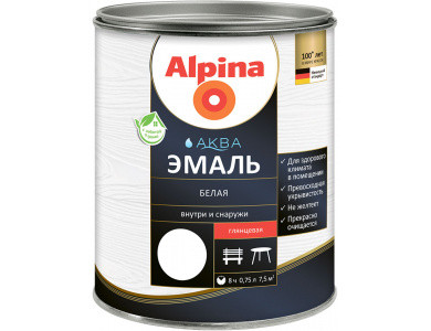 Alpina АКВА эмаль белая глянцевая 0.9 л.