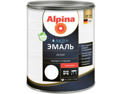 Alpina АКВА эмаль белая глянцевая 0.9 л., фото 2