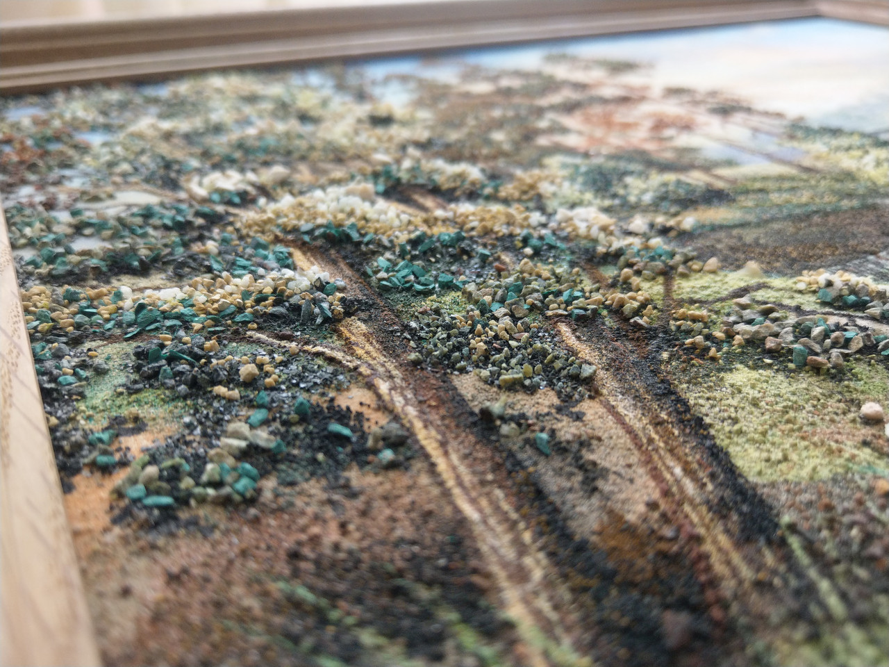 Картина на мраморе, натуральными красками из минералов и камней. Лес и река. Пейзаж Беларуси - фото 3 - id-p151408697