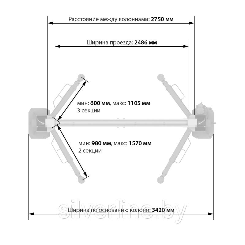 Двухстоечный подъемник с верхней синхронизацией Launch TLT-245AT (L) - фото 3 - id-p151409623