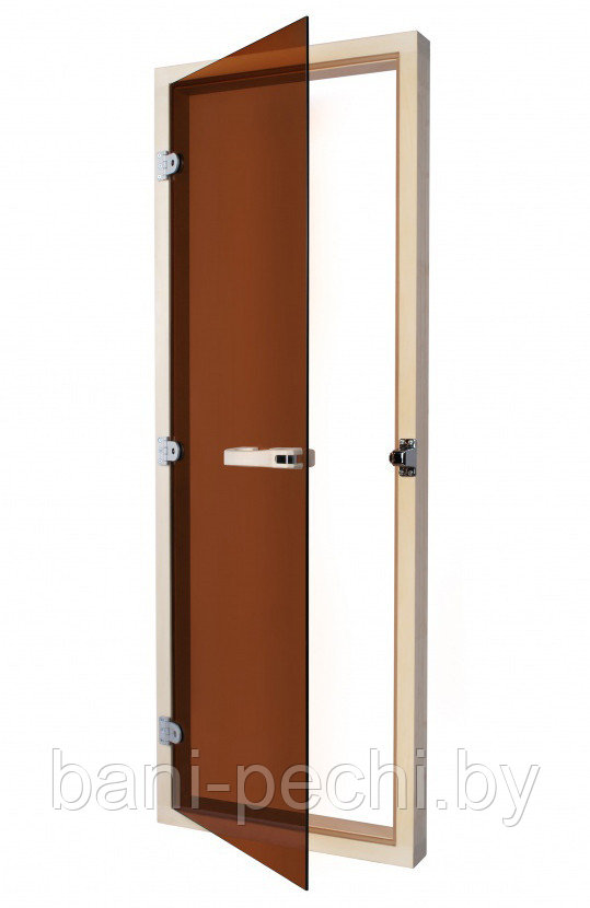 Комплект двери SAWO с "бронзовым" стеклом, с порогом, осина