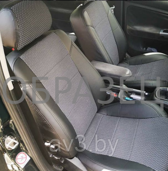 Чехлы на сиденья Renault Scenic 2 2003-2009, 5 мест, Экокожа, черная+центр жаккард - фото 6 - id-p116635525