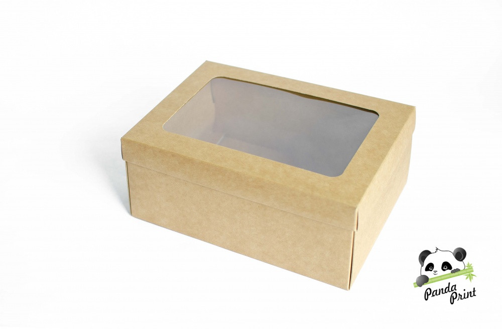 Коробка с прозрачным окном 220х160х90 крафт - фото 2 - id-p147792736