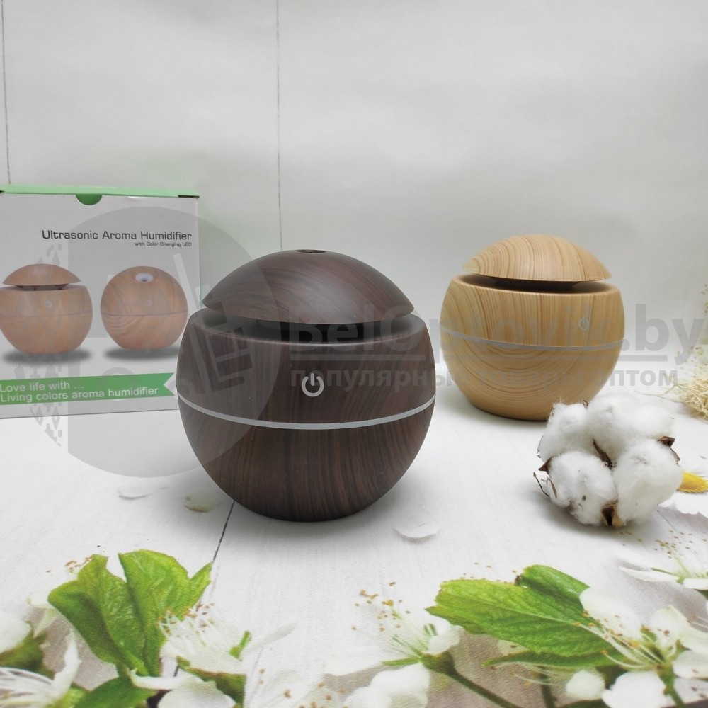 Увлажнитель воздуха ароматический Mini Humidfier 001 (HM-018), форма шар, d 10 см, 130 ml, 220V Темное дерево - фото 3 - id-p121611679