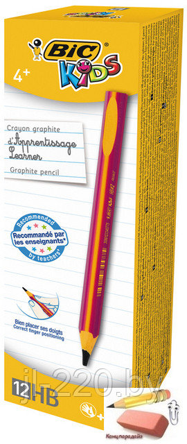 Карандаш чернографитный Bic Evolution Kids Girl, НВ, трехгранный, утолщенный, розовый корпус