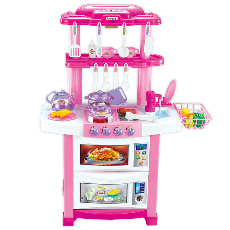 Детская игровая кухня 758A розовая с настоящей водой, духовкой, светом, звуком, 33 предмета, h 83 см (758а) - фото 1 - id-p151562995