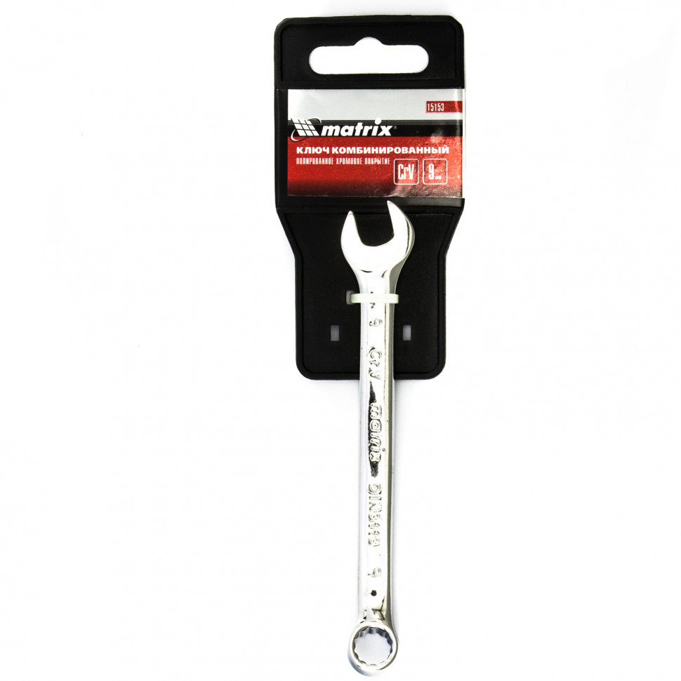 Ключ комбинированный, 9 мм, CrV, полированный хром Matrix 15153 - фото 4 - id-p138940166