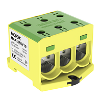 Клемма Morek OTL150-3 желто-зеленая, 3xAl/Cu 25_150mm², 320(CU)/290(AL)A на клемму, 1000V, винтовые зажимы
