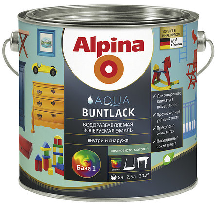 Эмаль Водоразбавляемая колеруемая  (Alpina Aqua Buntlack) 2.5 л., фото 2
