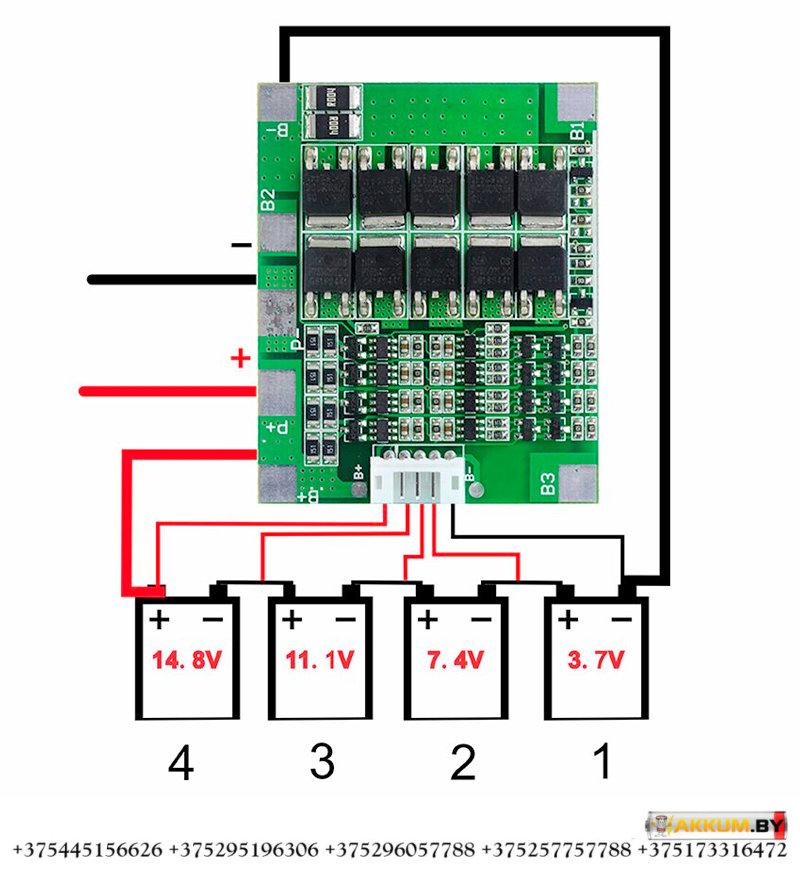 BMS контроллер плата HX-4S-F30A с защитой и балансировкой АКБ - фото 4 - id-p151619170