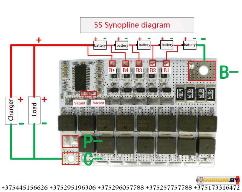 BMS контроллер плата 5S 100А с защитой и балансировкой АКБ - фото 2 - id-p151622931