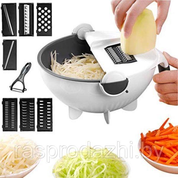 Многофункциональная овощерезка терка-дуршлаг со сменными насадками Wet Basket Vegetable Cutter 9 в 1 - фото 2 - id-p151625525