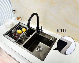Новая дизайнерская кухонная раковина с двойной чашей  780*430*220 графит Gerhans + подарки, фото 3