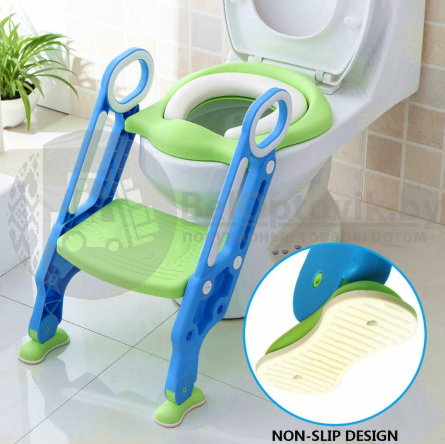 Детское сиденье накладка на унитаз с лестницей Potty Training Seat/ мягкое сидение Мятный - фото 4 - id-p151643829