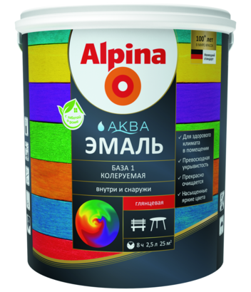 Alpina АКВА эмаль колеруемая глянцевая 0.9 л., фото 2