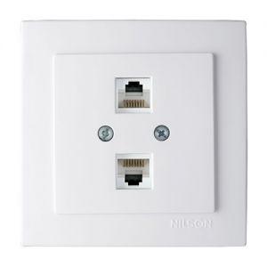 Розетка компьютерная двойная 2 x RJ45 - CAT5 NILSON серий TOURAN и THOR белый - фото 2 - id-p151665929