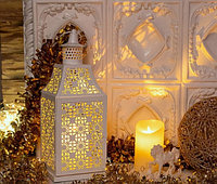 Кашпо ЛЮЧИЯ "Версаль" белое с восковой LED свечой имитирующей пламя, 14.5*h36 см., фото 1