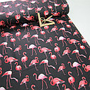 Ткань Поплин 100% Хлопок "Фламинго на черном", фото 2
