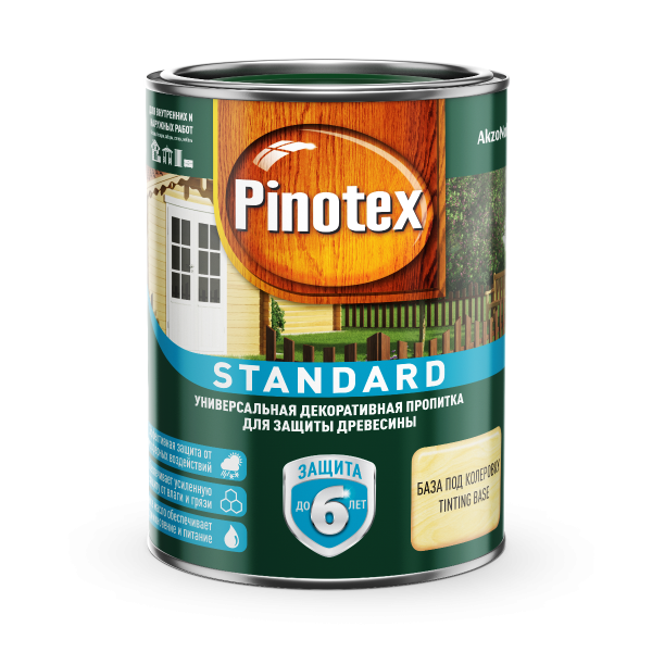 Пропитка для древесины PINOTEX Standard (пинотекс стандарт) 0.9л база под колер. CLR