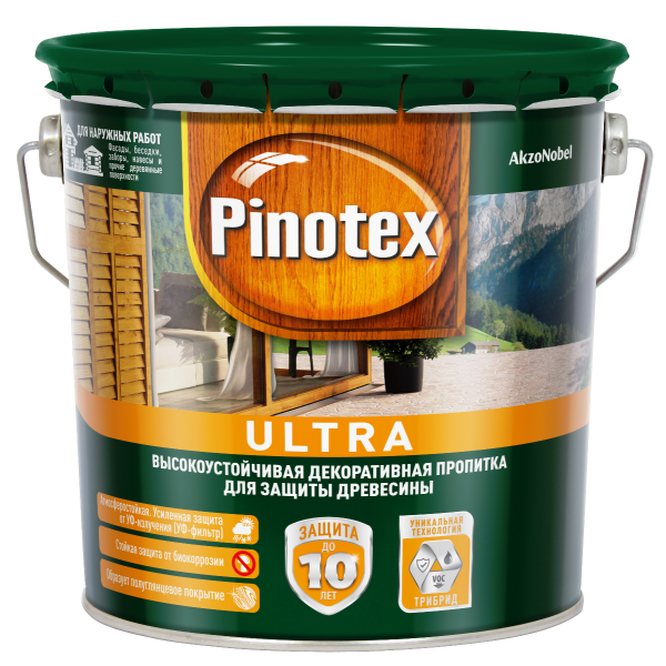 Пропитка для дерева PINOTEX Ultra (пинотекс ультра) КАЛУЖНИЦА 2,7л для наружных работ