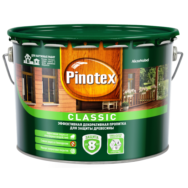 Пропитка для дерева PINOTEX Classic (пинотекс классик) ТИК 9л для наружных работ