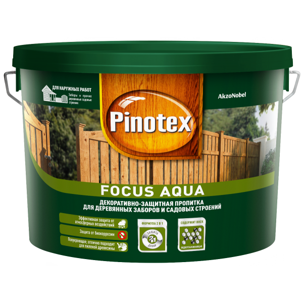 Пропитка для древесины PINOTEX Focus Aqua (пинотекс фокус аква) ОРЕХ 9л