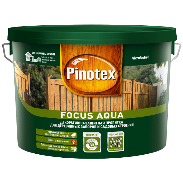 Пропитка для древесины PINOTEX Focus Aqua (пинотекс фокус аква) КРАСНОЕ ДЕРЕВО 9л