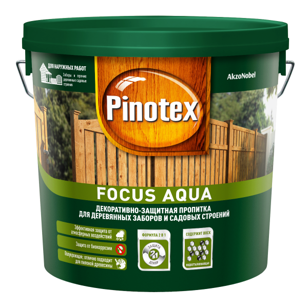 Пропитка для древесины PINOTEX Focus Aqua (пинотекс фокус аква) ОРЕХ 5л