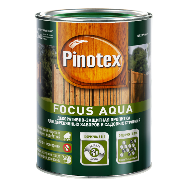 Пропитка для древесины PINOTEX Focus Aqua (пинотекс фокус аква) ОРЕХ 0,75л