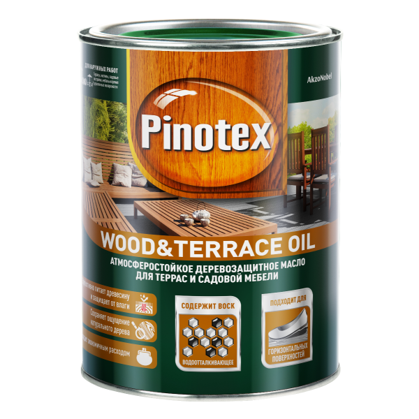 Масло для дерева PINOTEX Wood&Terrace Oil (пинотекс террас&вуд ойл ) CLR БЕСЦВЕТНОЕ 1л