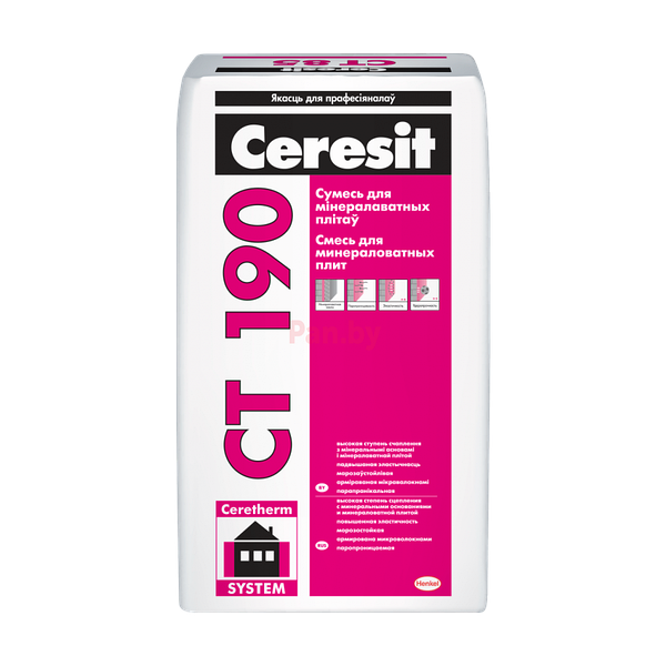 Клей для теплоизоляции Ceresit CT 190 (25 кг) смесь для минераловатных плит - фото 1 - id-p151804551