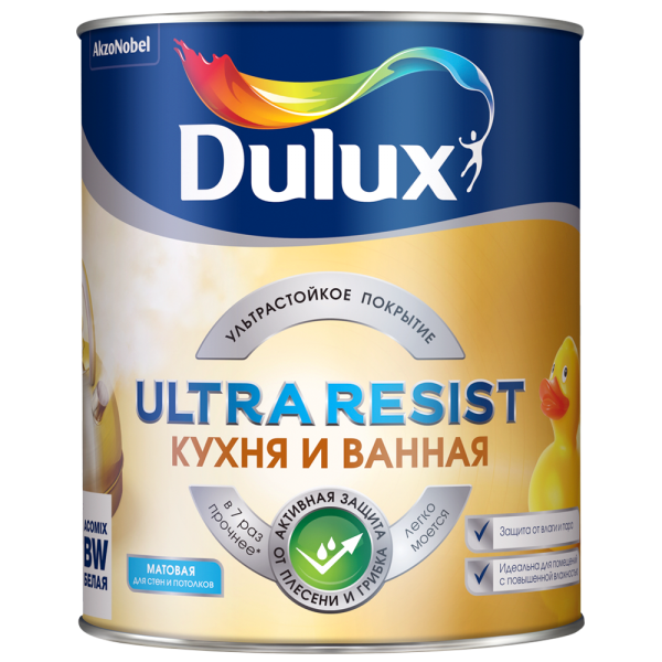 Краска DULUX Ultra Resist Для кухни и ванной 0.9л база для насыщ.тонов BC