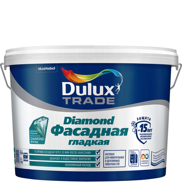 Краска DULUX TRADE Фасадная Гладкая 9л база под колеровку насыщ.тона BC