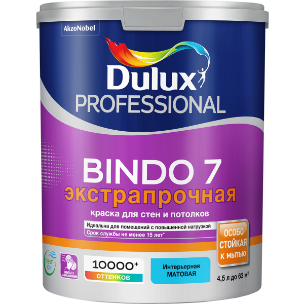 Краска DULUX Bindo 7 матовая 5л для стен и потолков белая BW
