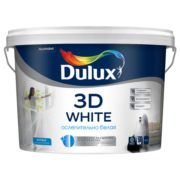 Краска DULUX 3D Новая Осл. Белая 10л бархатистая  BW