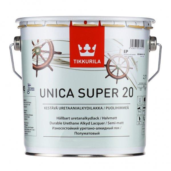 Лак TIKKURILA  Unica super 20 (тиккурила уника супер 20), полуматовый 9 л
