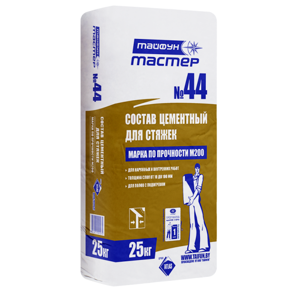 МАСТЕР №44 состав для стяжек цементный 10-100мм 25кг