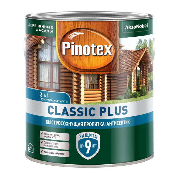 Пропитка-антисептик PINOTEX Classic Plus 3 в 1, Сосна, 2,5л