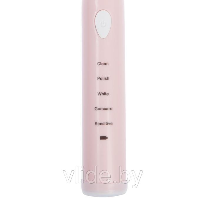 Электрическая зубная щётка LuazON LP-002, вибрационная, 4 насадки, от АКБ, USB, розовая - фото 3 - id-p151851479