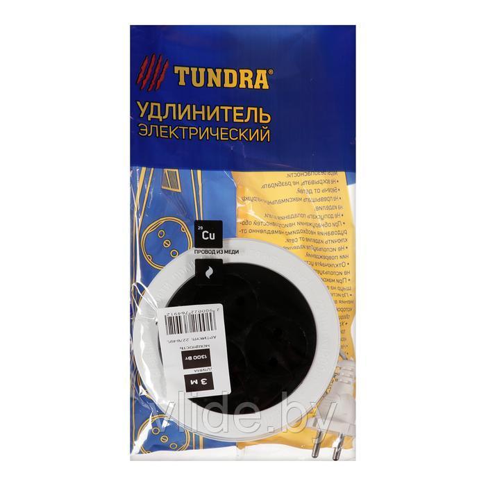 Удлинитель-рулетка TUNDRA, 3 розетки, 3 м, 6 А, 1300 Вт, ШВВП 2х0.5 мм2, без з/к, белый - фото 3 - id-p151902224