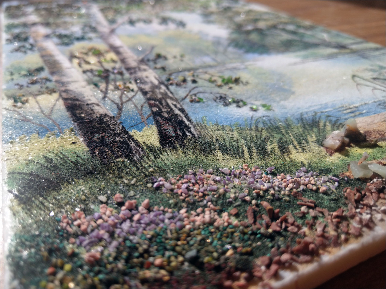 Картина на мраморе, натуральными красками из минералов и камней. Озеро и лес - фото 3 - id-p151914975