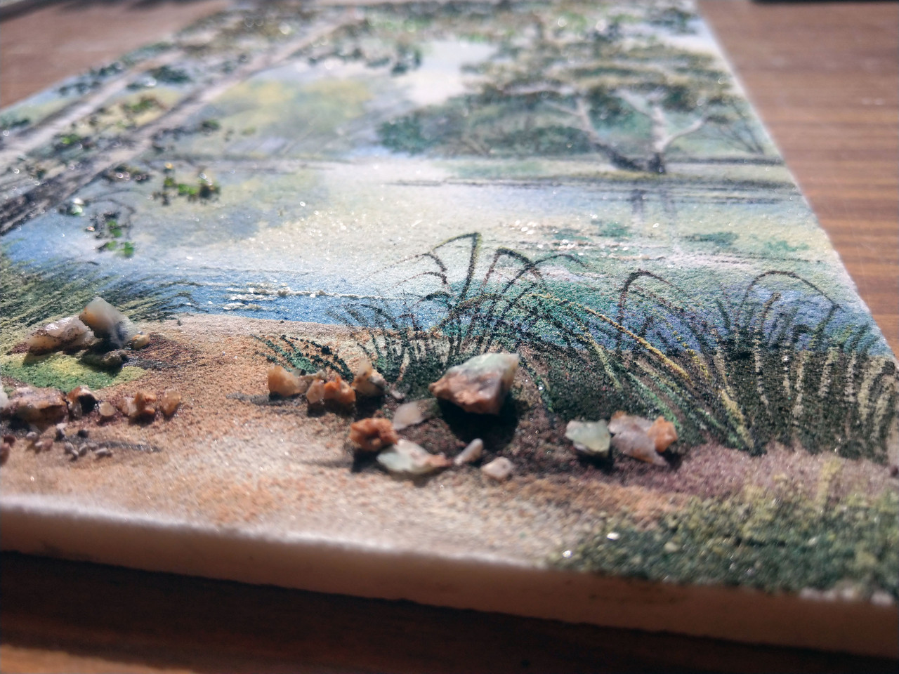 Картина на мраморе, натуральными красками из минералов и камней. Озеро и лес - фото 2 - id-p151914975