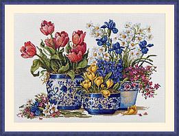 Набор для вышивания крестом "Весенний сад в синем"