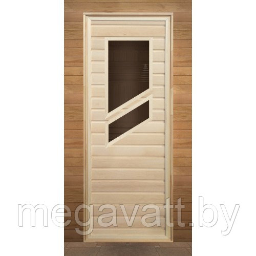 Дверь 700x1900 Вагонка (с 2-мя косыми стеклами, коробка осина) - фото 1 - id-p101454571