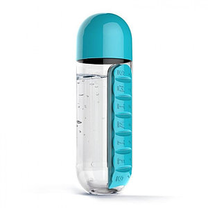 Таблетница-органайзер на каждый день Pill  Vitamin Organizer с бутылкой для воды  Синий