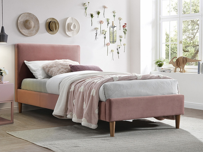 Кровать Signal ACOMA VELVET BLUVEL 52 (античный розовый/дуб) 90/200