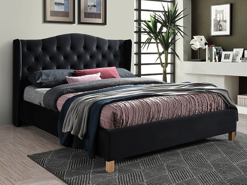 Кровать Signal ASPEN VELVET BLUVEL 19 (черный/дуб) 160/200